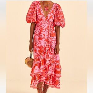 Farm Rio Jungle Scarf Wrap Midi in Red New w/ tags XS